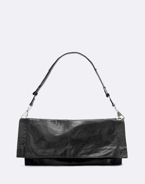 AllSaints - bolso de hombro de cuero plegable negro - view 1