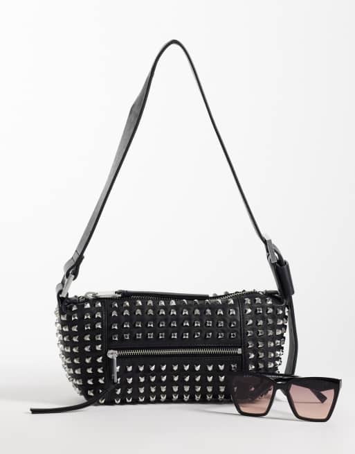 AllSaints - bolso de hombro mini Vega con adornos en negro/plata, 4 de 4