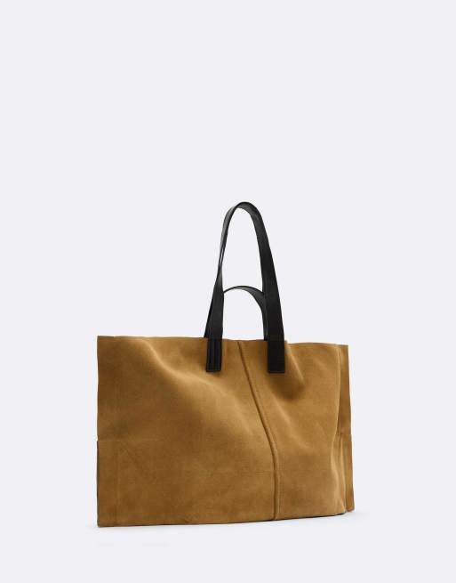 AllSaints bolso tote de ante en marrón oliva cálido, 6 de 6