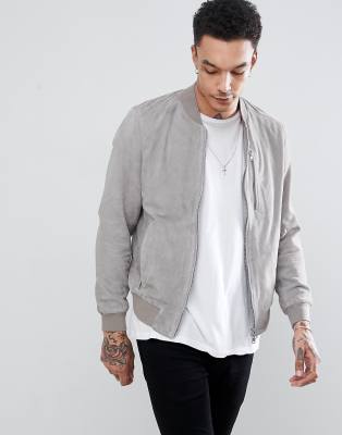 Men's 100% Suede Bomber Jacket in Light Grey, Size Large, Suede Leather by Quince