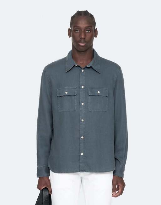 AllSaints Bond Langarmhemd in Schieferblau, 4 von 6