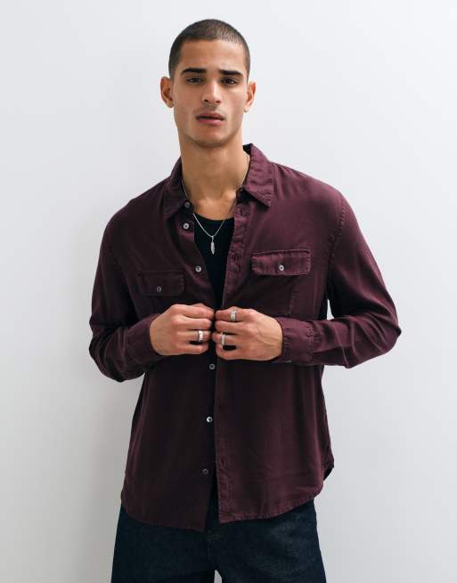 AllSaints Bond long sleeve pocket shirt in oxblood red, 2 of 5