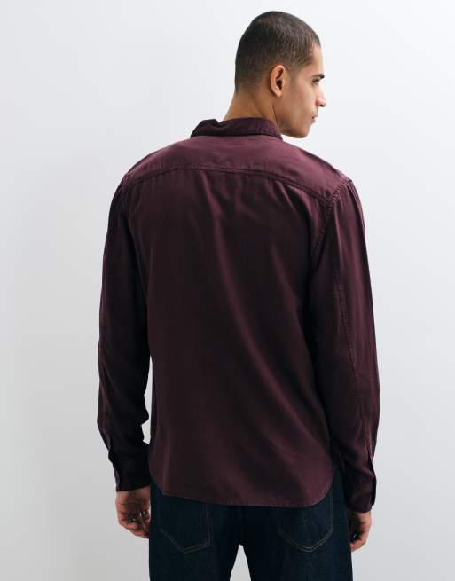 AllSaints Bond long sleeve pocket shirt in oxblood red, 3 of 5