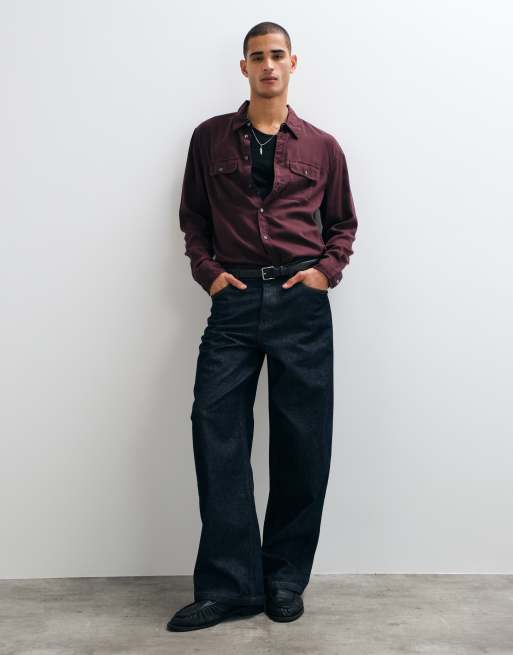 AllSaints Bond long sleeve pocket shirt in oxblood red, 4 of 5