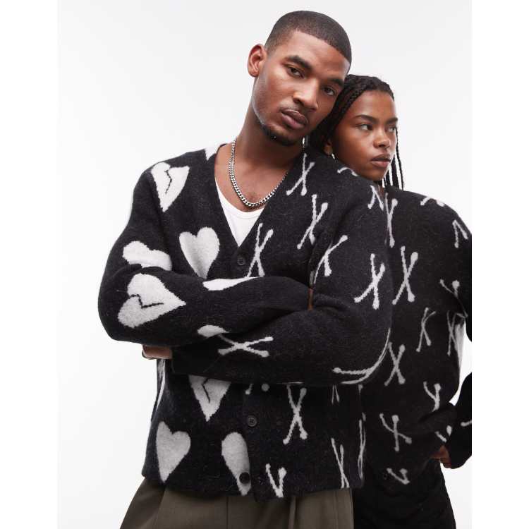 AllSaints Bonebreak oversized knitted cardigan in black | ASOS