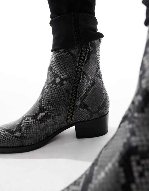 Black snake print store booties