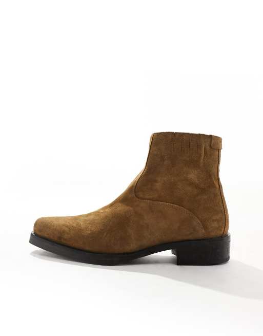 AllSaints Booker suede boots in tan | ASOS display picture 3