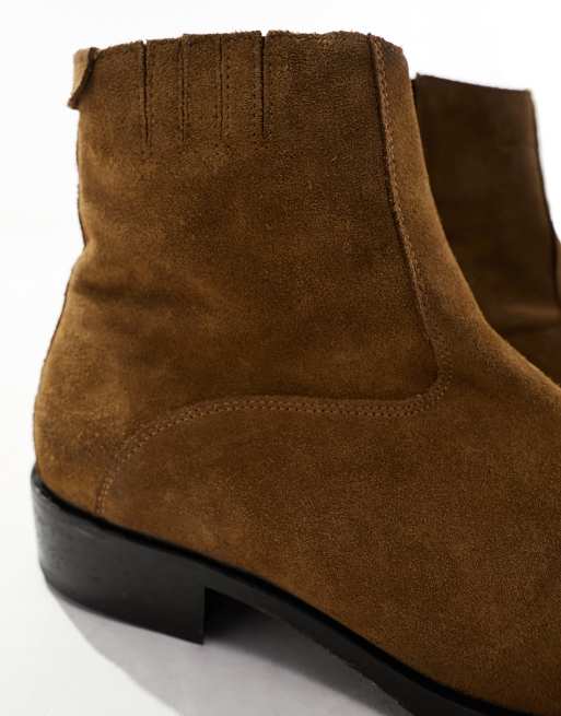 AllSaints Booker suede boots in tan | ASOS display picture 3