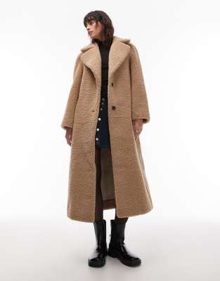 AllSaints Allsaints borg overcoat in beige-Brown