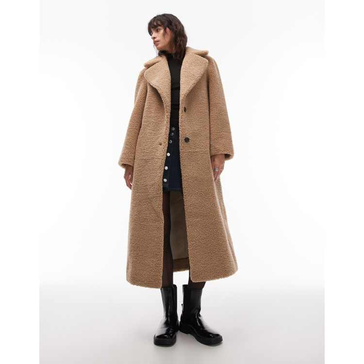 AllSaints borg overcoat in beige | ASOS