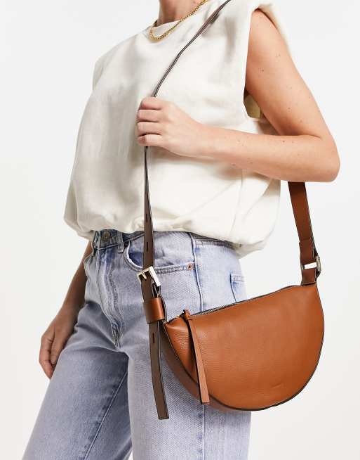 AllSaints - Borsa a tracolla a mezza luna marrone, 4 di 4