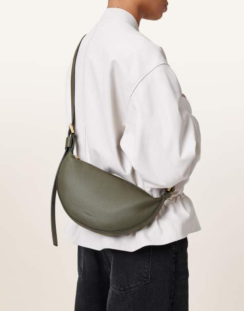 AllSaints - Borsa a tracolla a mezzaluna in pelle verde militare - view 1