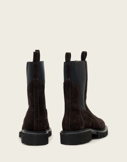 AllSaints - Botas Hallie de ante y cuero marrón oscuro, 3 de 4