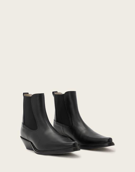 AllSaints - Botines Chelsea de cuero negros Carter, 2 de 4