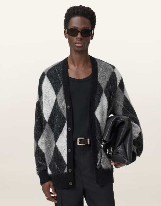 AllSaints – Bower – Strickjacke in Schwarz/Weiß