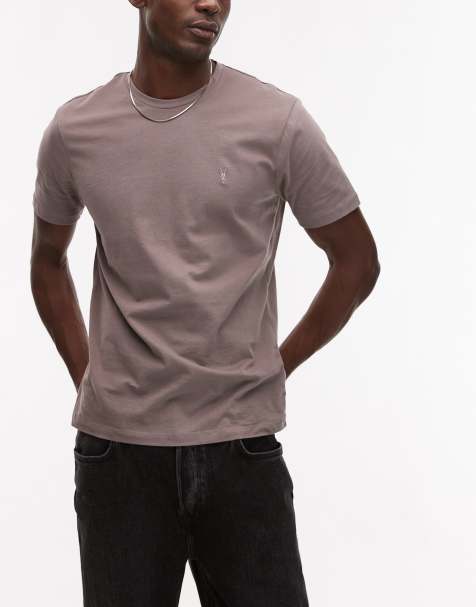 AllSaints Brace 3 pack brushed cotton t-shirts in black green brown - view 1
