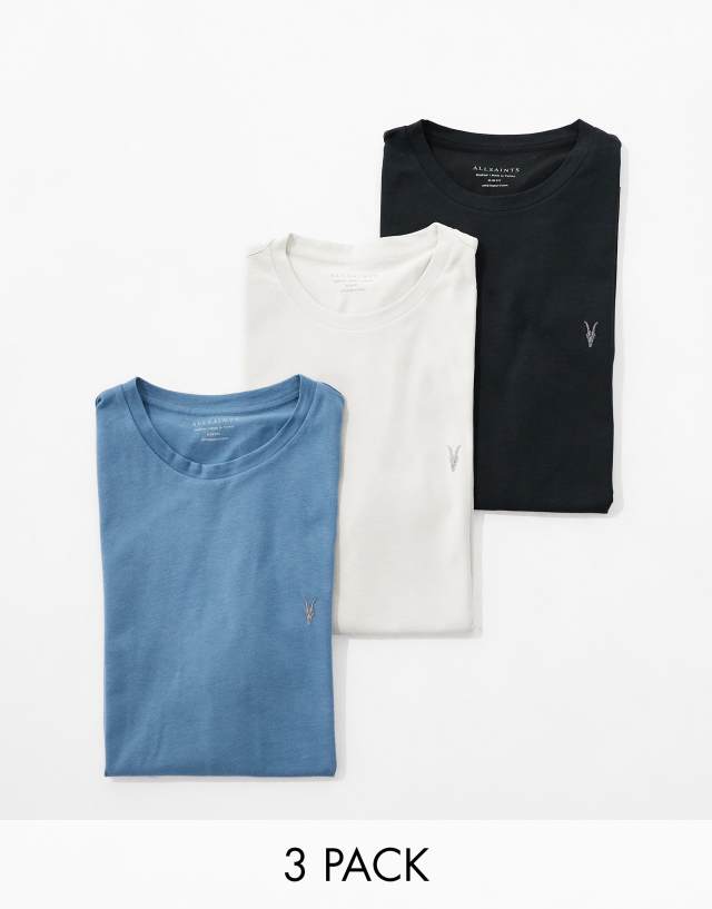 AllSaints - brace 3-pack brushed cotton t-shirts in black grey blue