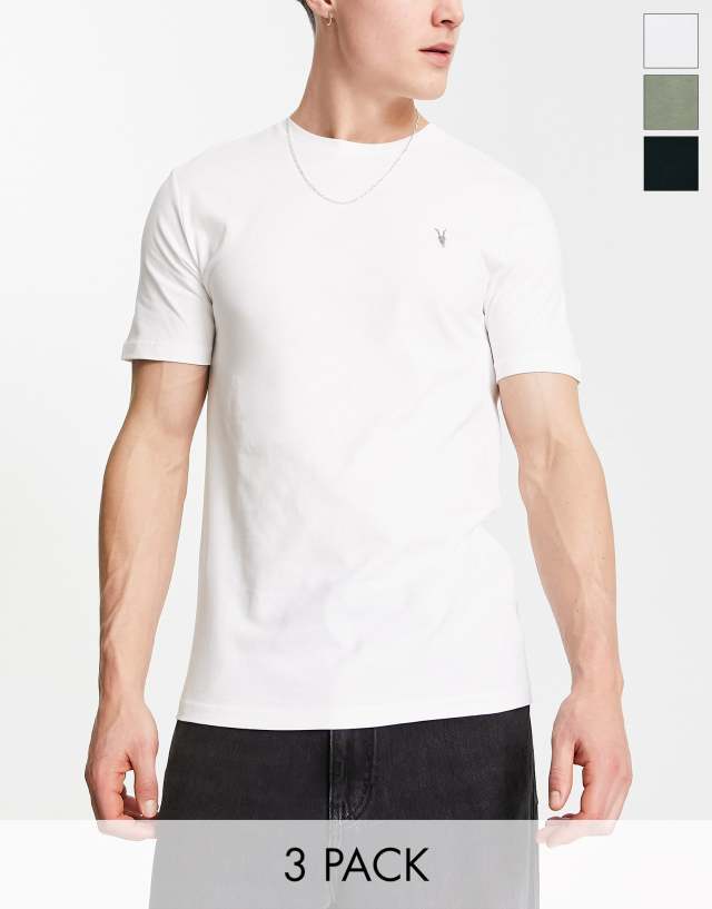 AllSaints brace 3 pack t-shirt pack in black/white/green