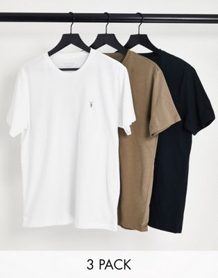 AllSaints Brace 3 pack t-shirt pack in white/khaki/black