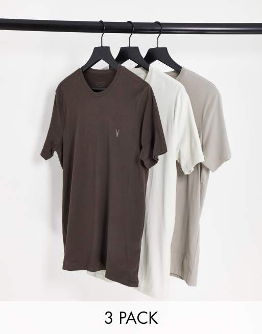 AllSaints Brace 3 pack t-shirts in neutral tones