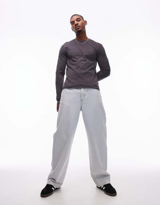 AllSaints Brace brushed cotton long sleeve t-shirt in deep blue