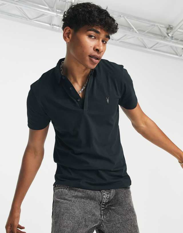 AllSaints - brace brushed cotton polo in jet black