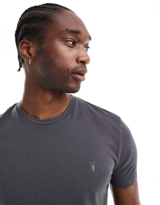 AllSaints Brace brushed cotton t-shirt in charcoal grey | ASOS