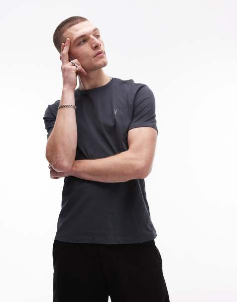 AllSaints Brace brushed cotton t-shirt in deep blue - view 1