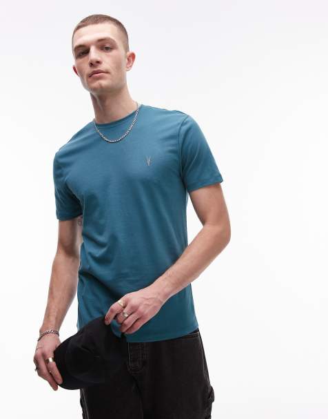 AllSaints Brace brushed cotton T-shirt in dusty blue - view 1