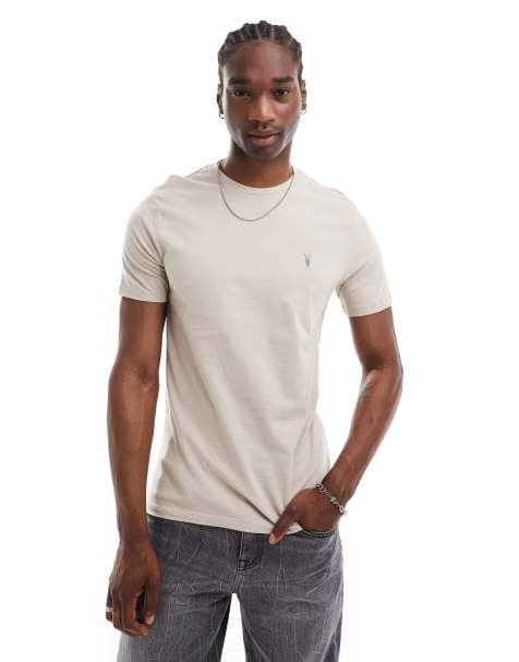 AllSaints Brace brushed cotton T-shirt in stone - view 1
