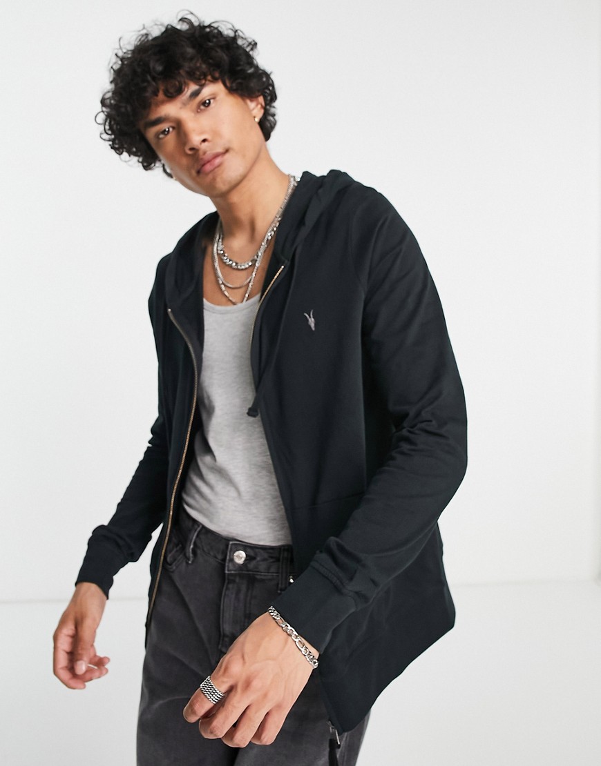 AllSaints Brace brushed cotton zip hoodie in jet black