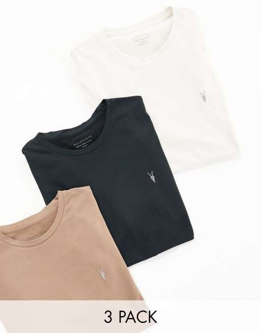 AllSaints - Brace - Confezione da 3 T-shirt in cotone pettinato multicolore