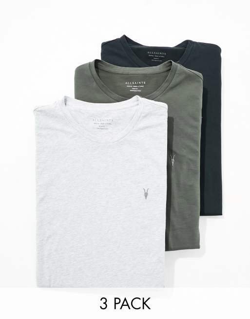 AllSaints - Brace - Confezione multipack da 3 T-shirt multicolore in cotone pettinato