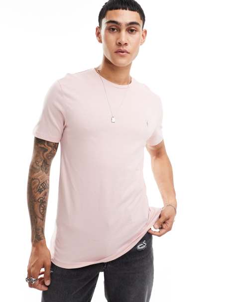AllSaints – Brace – Jasnoróżowy T-shirt ze szczotkowanej bawełny - view 1