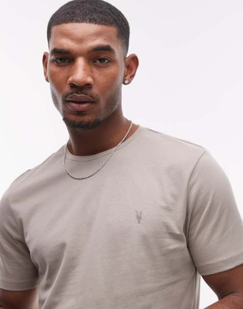 AllSaints – Brace – Kastanjebrun, borstad t-shirt i bomull - view 1