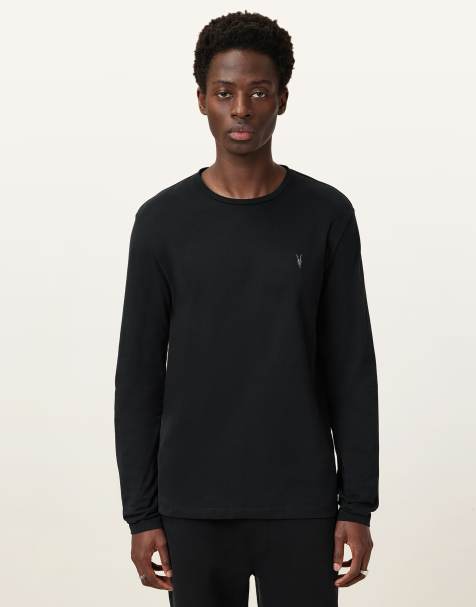 AllSaints – Brace – Langärmliges Shirt in Tiefschwarz mit Rundhalsausschnitt - view 1