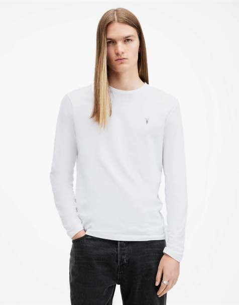 AllSaints – Brace – Langärmliges T-Shirt in optischem Weiß mit Rundhalsausschnitt - view 1