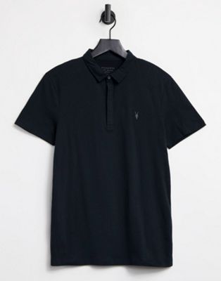 AllSaints Brace polo shirt in jet black - ASOS Price Checker