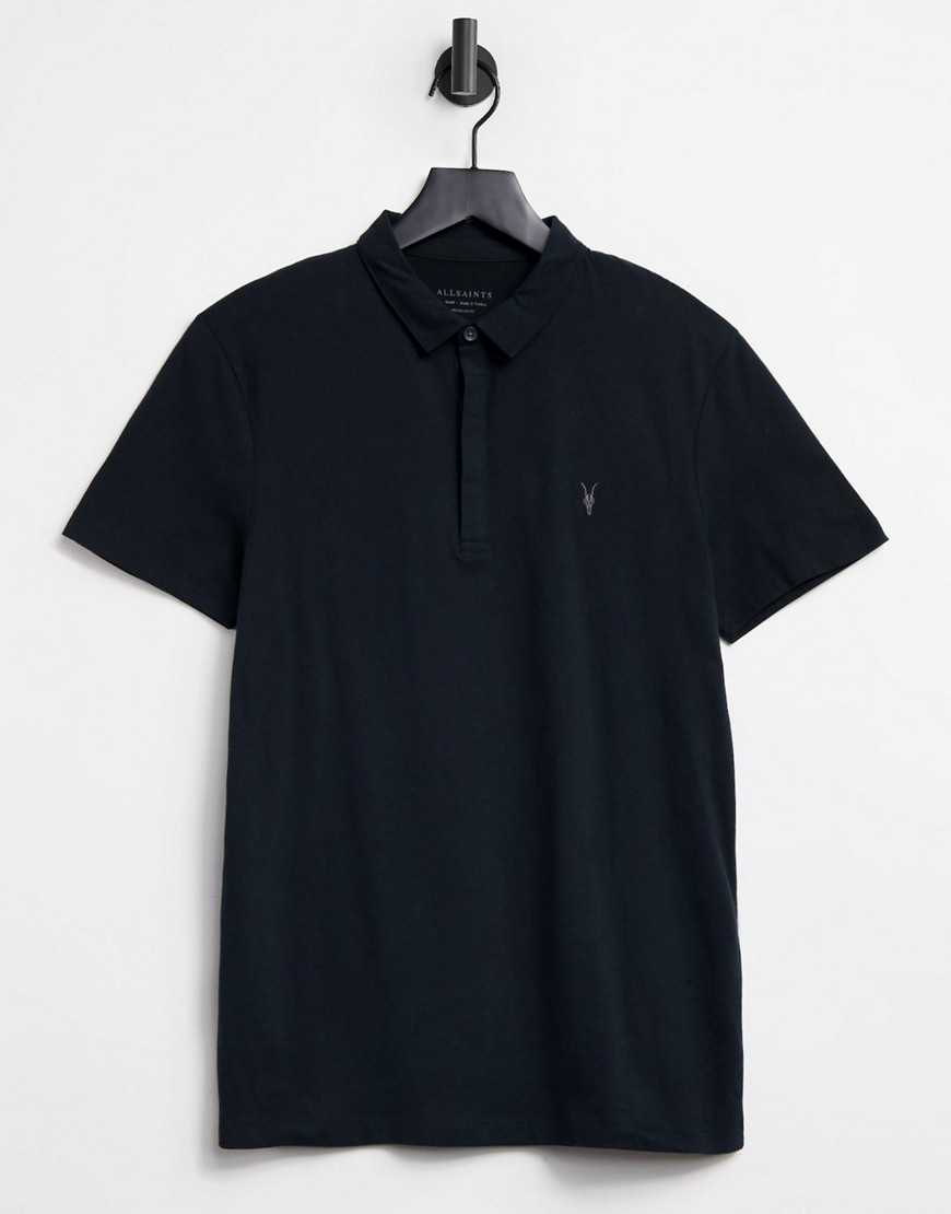 AllSaints Brace polo shirt in jet black