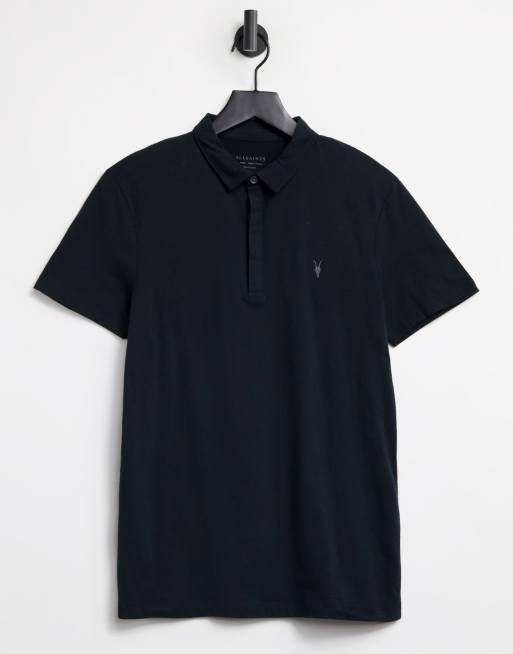 AllSaints Brace ramskull logo polo shirt in black