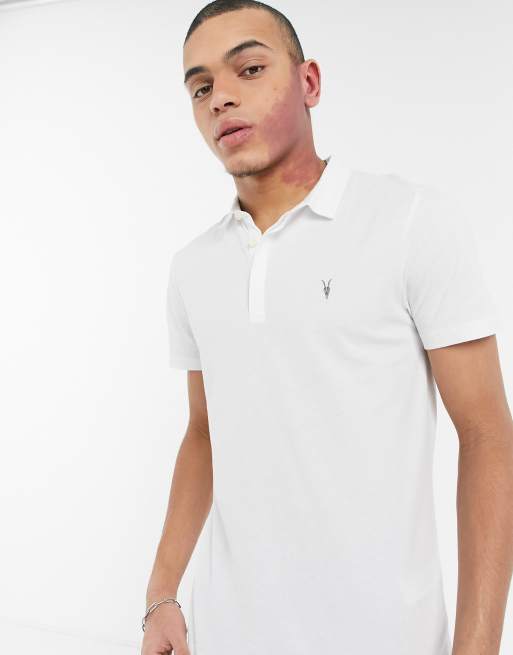 AllSaints Brace ramskull logo polo shirt in white ASOS