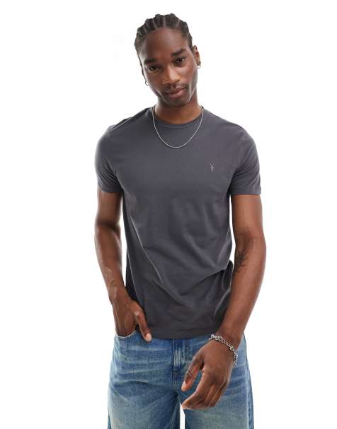 AllSaints – Brace – T-Shirt aus gebürsteter Baumwolle in Anthrazit - view 1