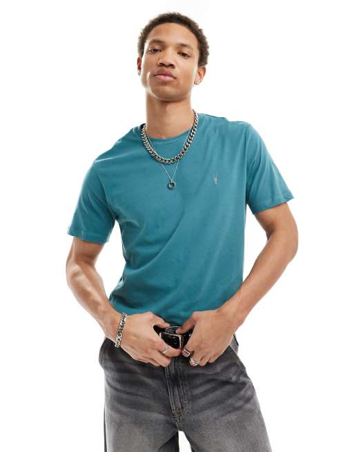 AllSaints – Brace – T-Shirt aus gebürsteter Baumwolle in Blau