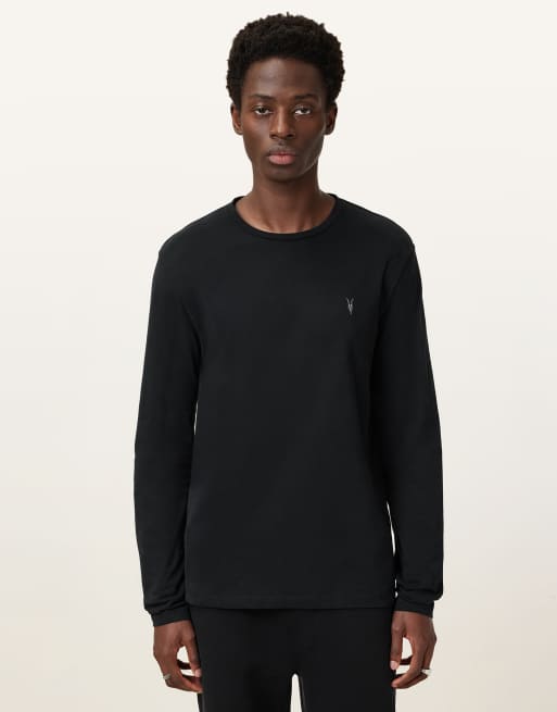 AllSaints - Brace - T-shirt met ronde hals en lange mouwen in gitzwart