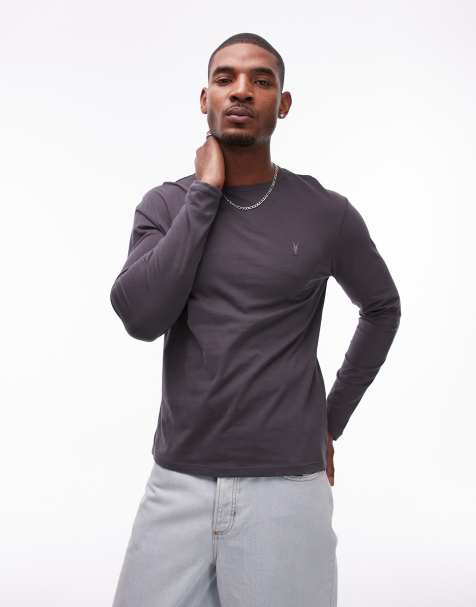AllSaints - Brace - T-shirt van geborsteld katoen met lange mouwen in diep blauw - view 1