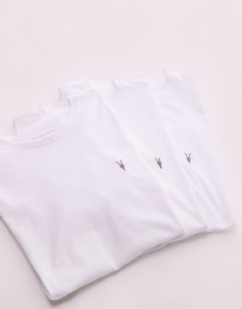 AllSaints Brace 3-pack brushed cotton t-shirts in white