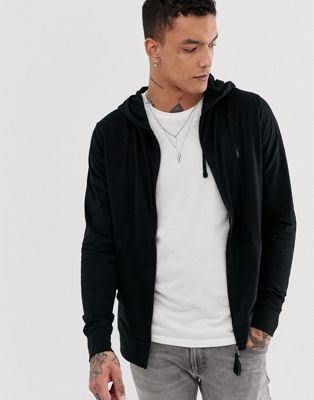AllSaints Brace zip through hoodie with ramskull in black