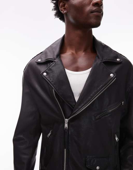 AllSaints - Bradford - Giacca in pelle nera, 5 di 5