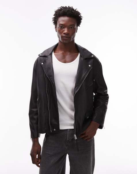 AllSaints - Bradford - Leren jack in zwart - ZWART - view 1