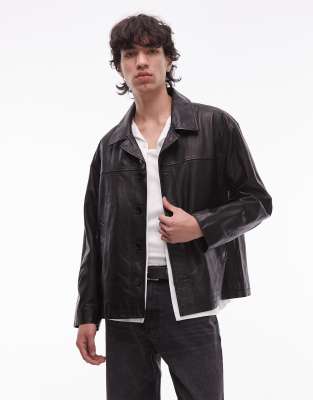 AllSaints - Bradwell - Veste boutonnée en cuir - Noir